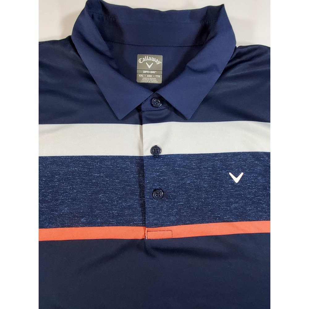Callaway Opti-Dri Golf Polo Shirt Mens XXL Tall Navy Multi Stripe Performance - Picture 3 of 6